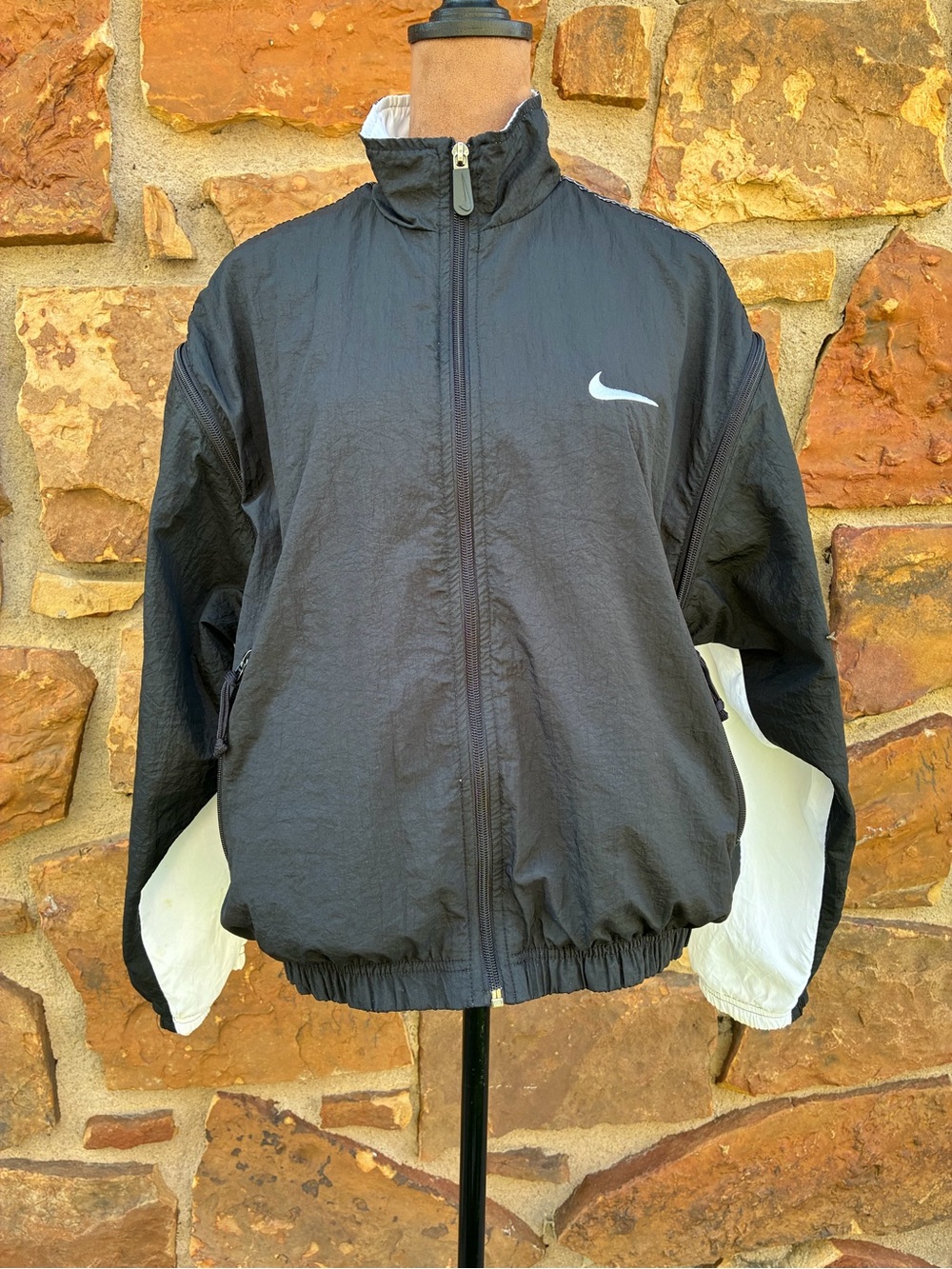 Nike Black Windbreaker Jacket with White Sleeve Panels